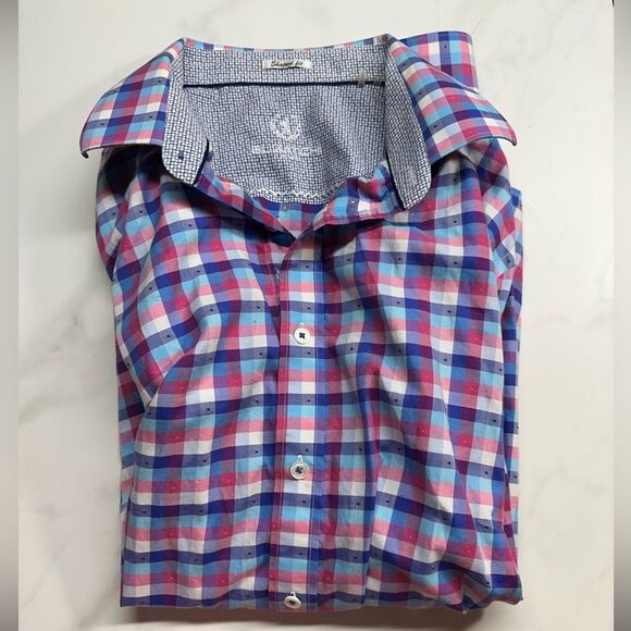 Bugatchi UOMO multicolor check flip cuff long sleeve cotton shirt, men's XL - Picture 1 of 12